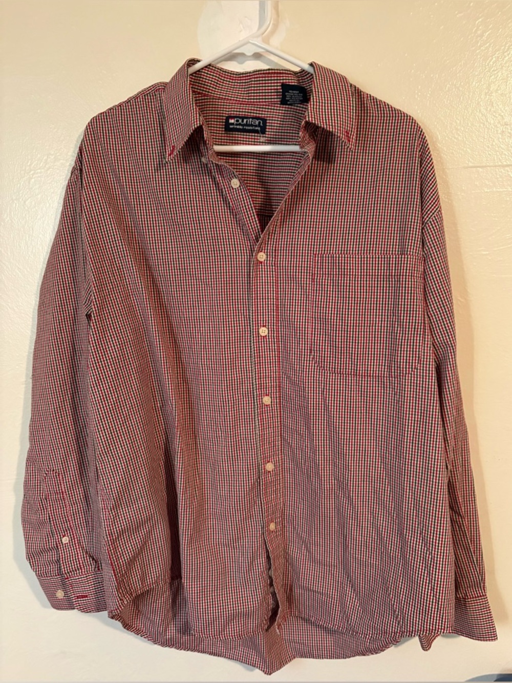 Puritan Red And White Micro-Check Button-Down Shirt
